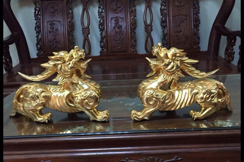 Bộ đồ thờ bằng đồng ngũ sự tam cui khảm tam khí cao 60cm